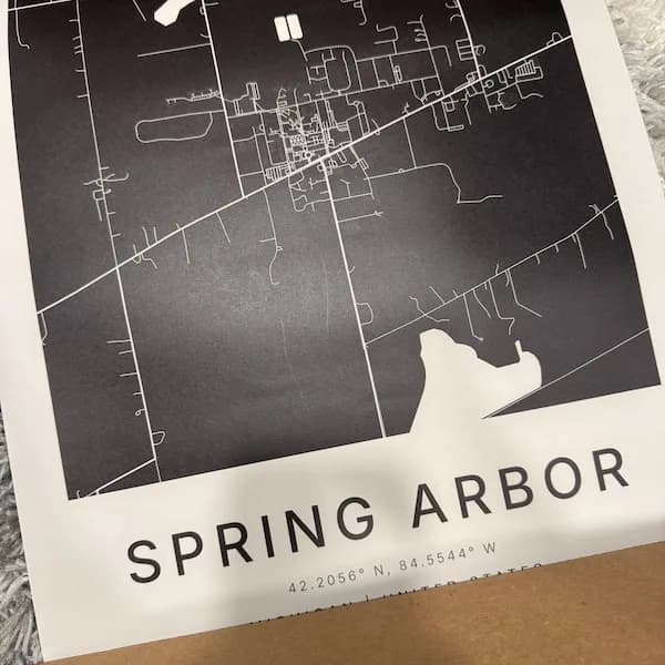 Spring Arbor city map poster in charcoal, just unpacked from its box